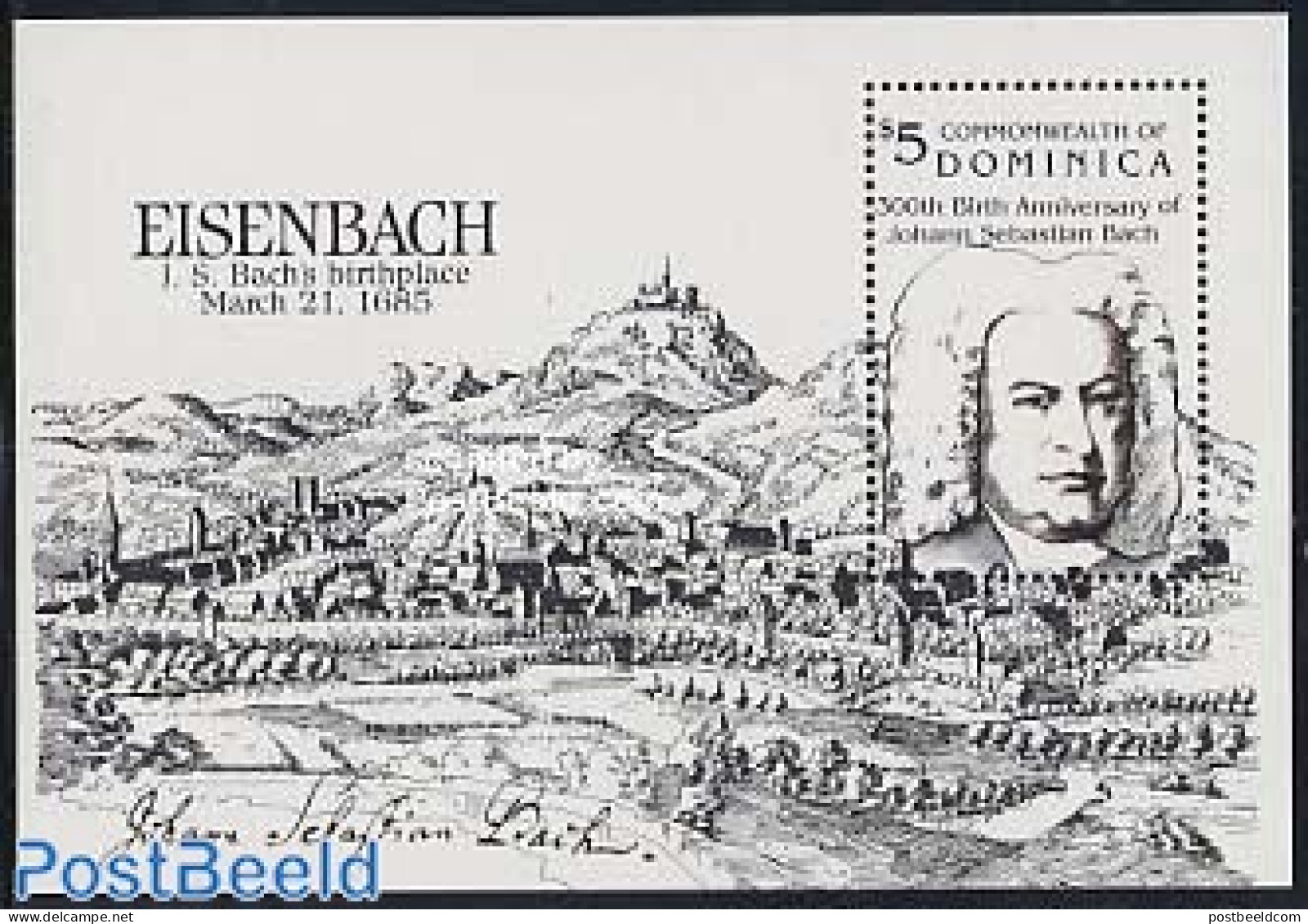 Dominica 1985 J.S. Bach S/s, Mint NH, Performance Art - Music - Musik