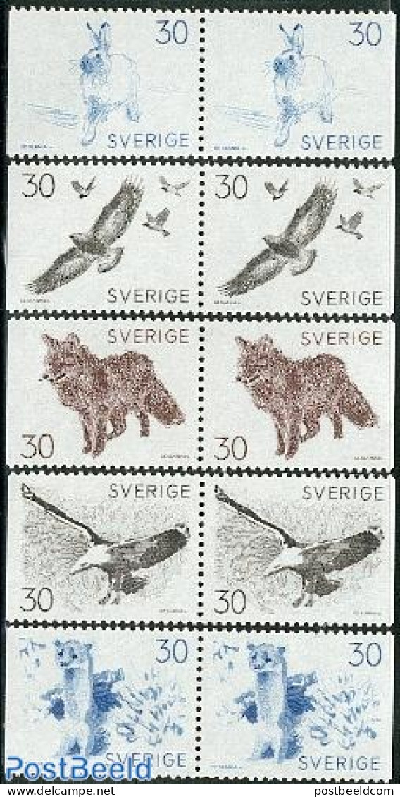 Sweden 1968 Animals 5 Pairs, Mint NH, Nature - Animals (others & Mixed) - Birds - Rabbits / Hares - Ongebruikt