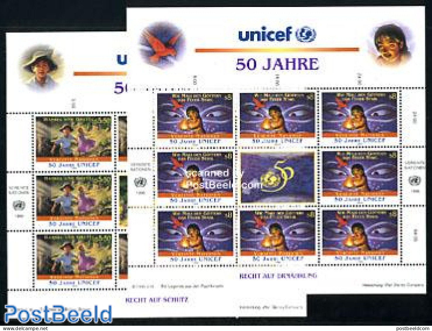 United Nations, Vienna 1996 UNICEF 2 M/s (with 8 Sets), Mint NH, History - Nature - Unicef - Birds - Art - Fairytales - Contes, Fables & Légendes