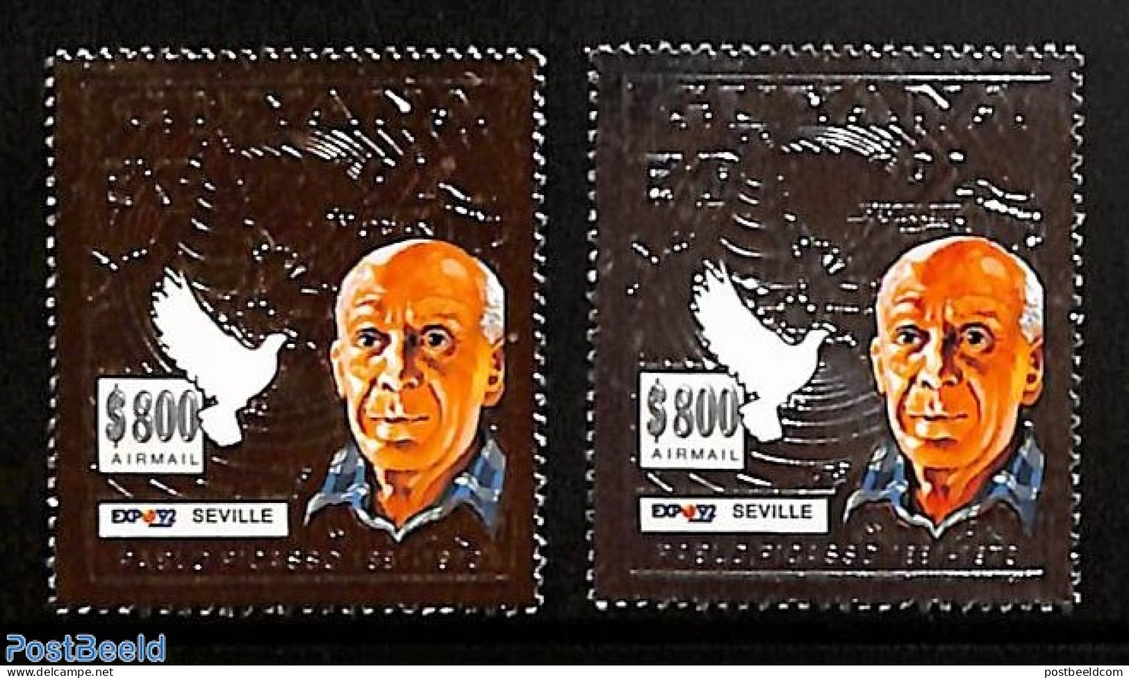 Guyana 1992 Expo 92, Picasso 2v (silver, Gold), Mint NH, Nature - Various - Birds - World Expositions - Art - Pablo Pi.. - Guyane (1966-...)