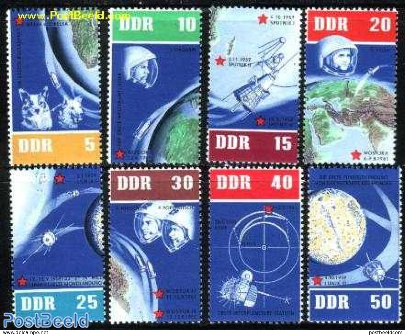 Germany, DDR 1962 SPACE FLIGHTS 8V, Mint NH, Nature - Transport - Various - Dogs - Space Exploration - Maps - Ongebruikt