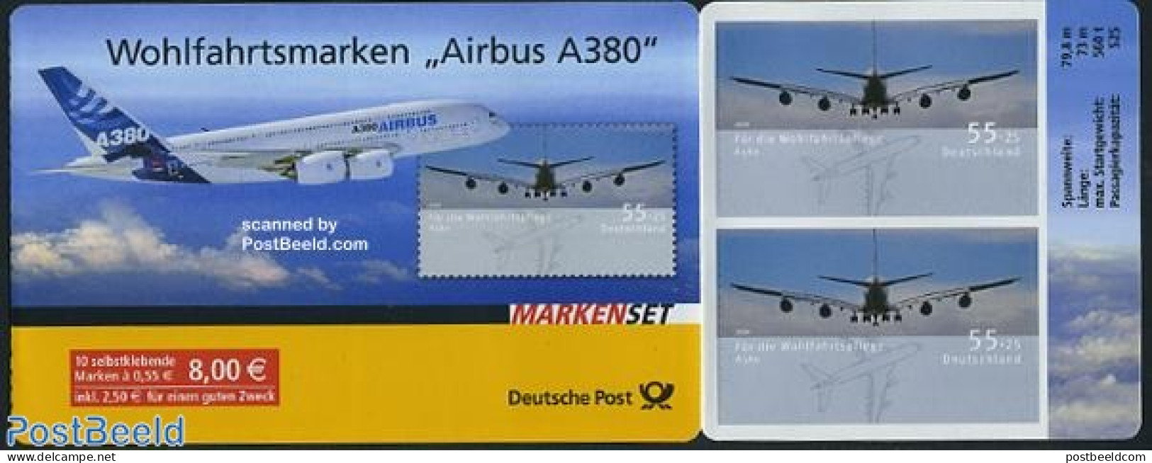 Germany, Federal Republic 2008 Welfare, Aviation Foil Booklet, Mint NH, Transport - Stamp Booklets - Aircraft & Aviation - Ongebruikt