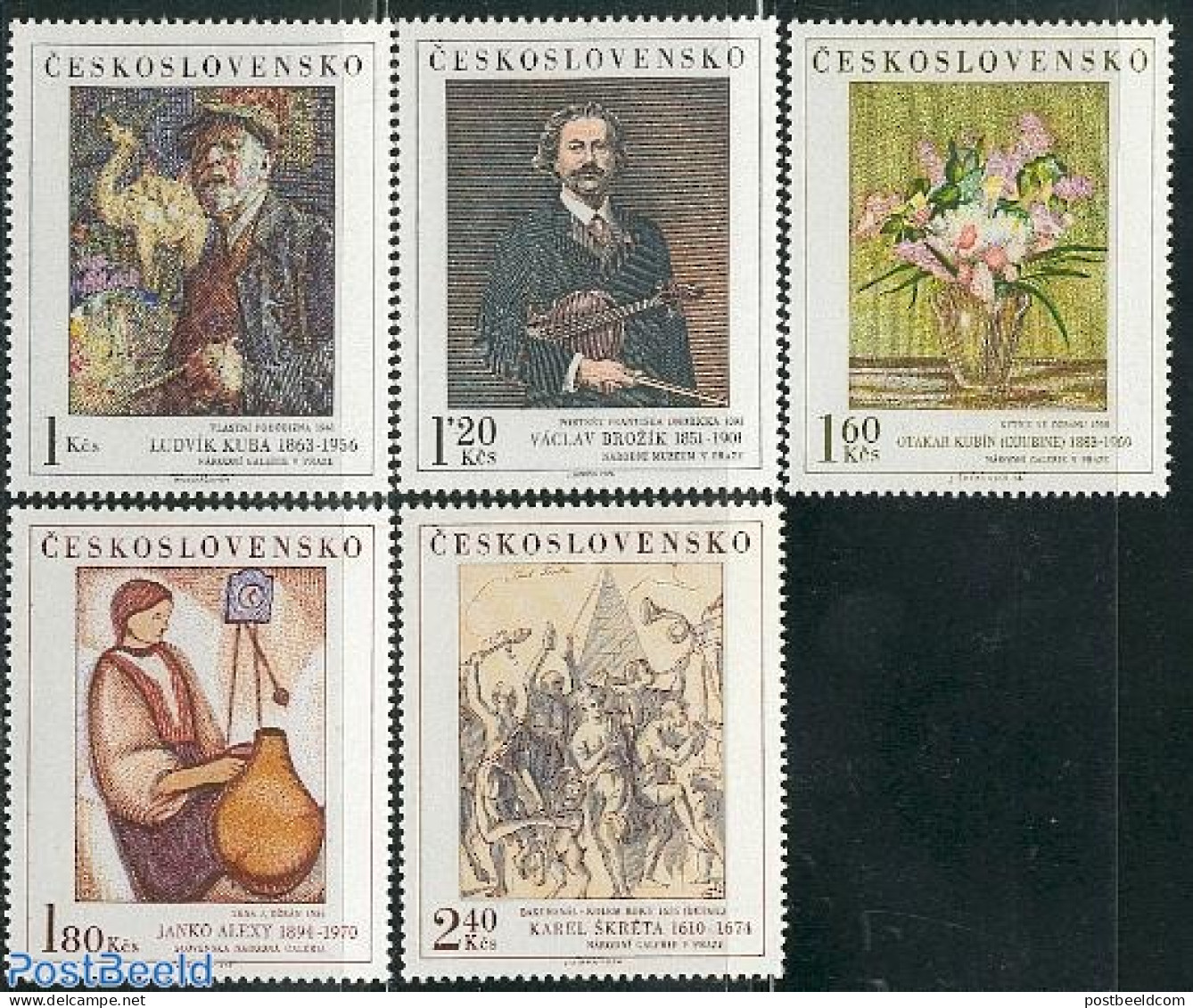 Czechoslovkia 1974 Paintings 5v, Mint NH, Performance Art - Music - Art - Clocks - Modern Art (1850-present) - Paintings - Autres & Non Classés
