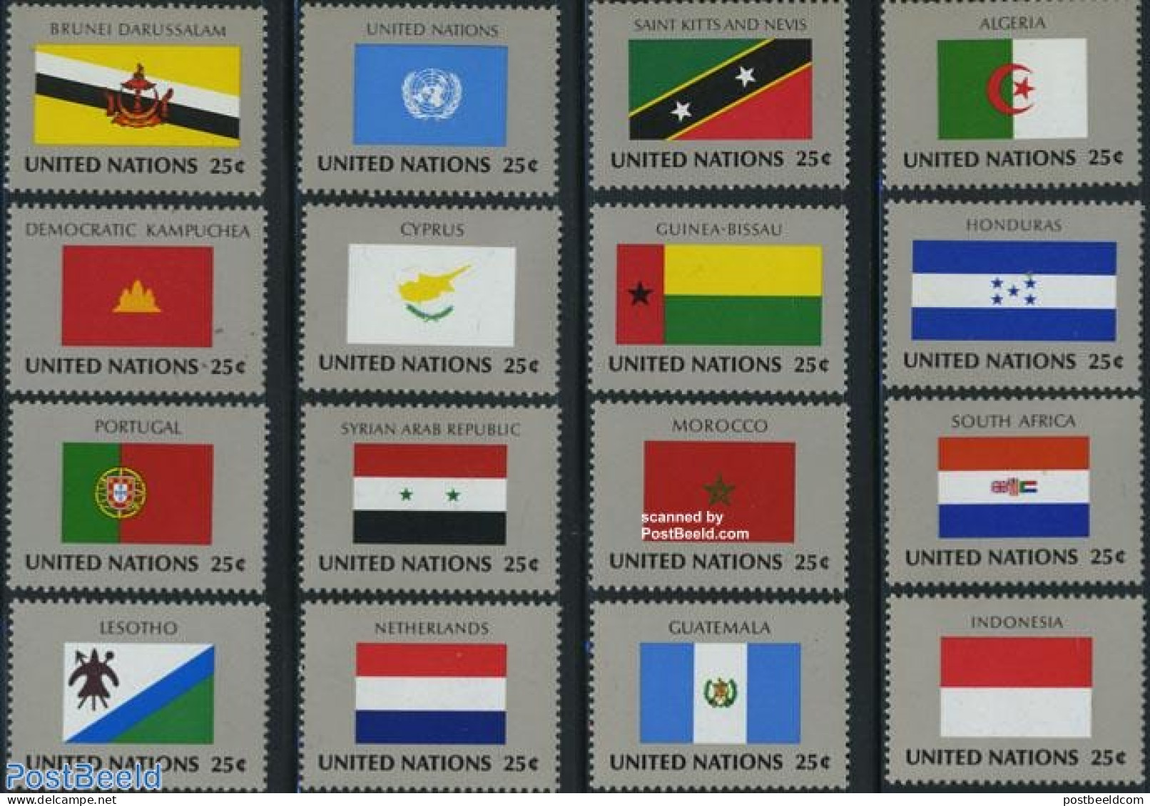 United Nations, New York 1989 Flags 16v, Mint NH, History - Flags - Netherlands & Dutch - Géographie