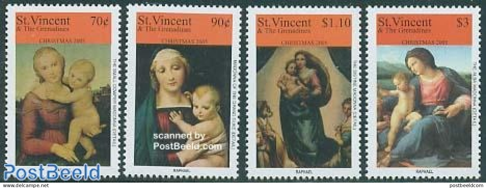 Saint Vincent 2005 Christmas 4v, Raphael Paintings, Mint NH, Religion - Christmas - Art - Paintings - Raphael - Kerstmis