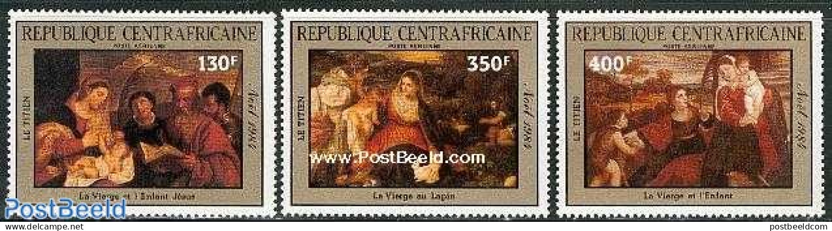 Central Africa 1985 Christmas 3v, Mint NH, Religion - Christmas - Art - Paintings - Kerstmis