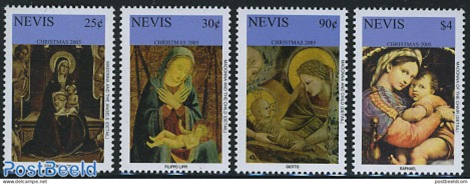 Nevis 2005 Christmas 4v, Mint NH, Religion - Christmas - Art - Paintings - Kerstmis