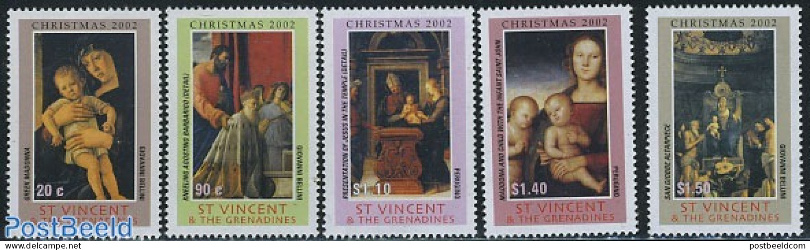 Saint Vincent 2002 Christmas 5v, Mint NH, Religion - Christmas - Paintings - Weihnachten
