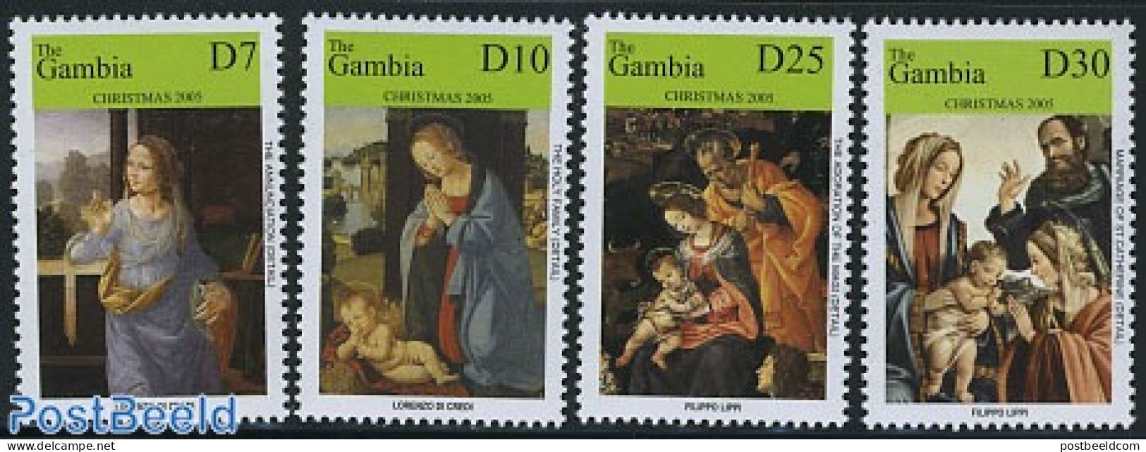 Gambia 2005 Christmas 4v, Mint NH, Religion - Christmas - Art - Paintings - Weihnachten