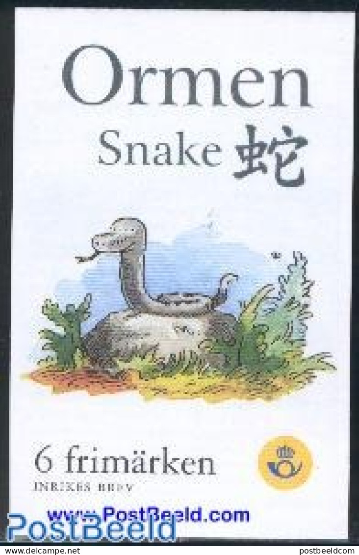 Sweden 2001 Year Of The Snake Booklet, Mint NH, Nature - Various - Snakes - Stamp Booklets - New Year - Nuevos