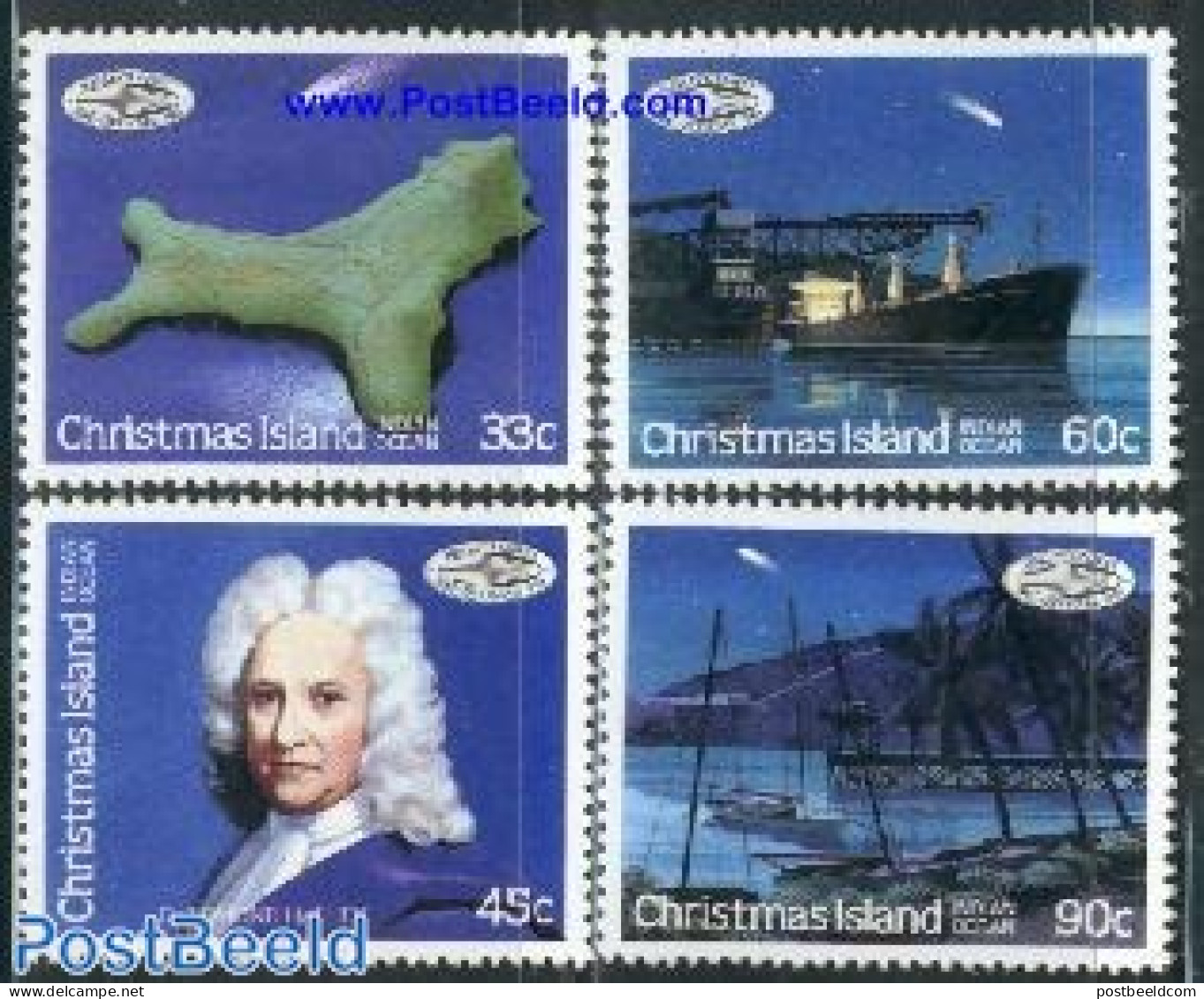 Christmas Islands 1986 Halleys Comet 4v, Mint NH, Science - Transport - Various - Astronomy - Ships And Boats - Maps -.. - Astrologie