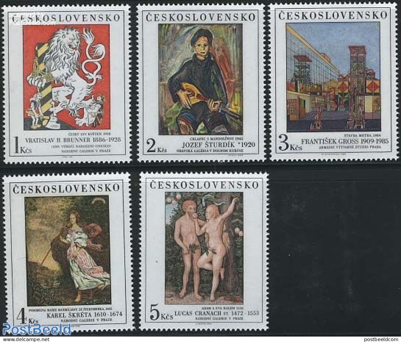 Czechoslovkia 1986 Paintings 5v, Mint NH, Nature - Performance Art - Transport - Cat Family - Music - Railways - Art -.. - Autres & Non Classés