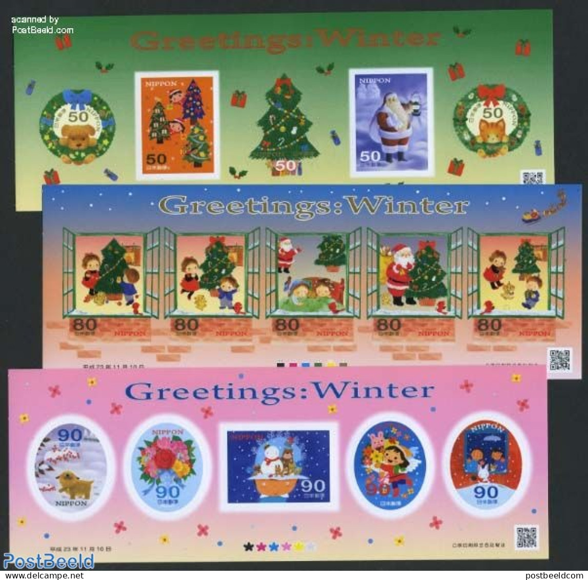 Japan 2011 Winter Greetings 3 S/s S-a, Mint NH, Nature - Religion - Various - Cats - Dogs - Christmas - Greetings & Wi.. - Nuovi