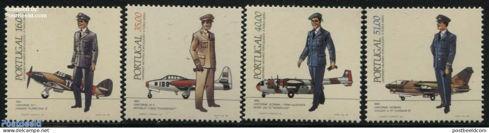 Portugal 1984 Uniforms & Aeroplanes 4v, Mint NH, Transport - Various - Aircraft & Aviation - Uniforms - Unused Stamps