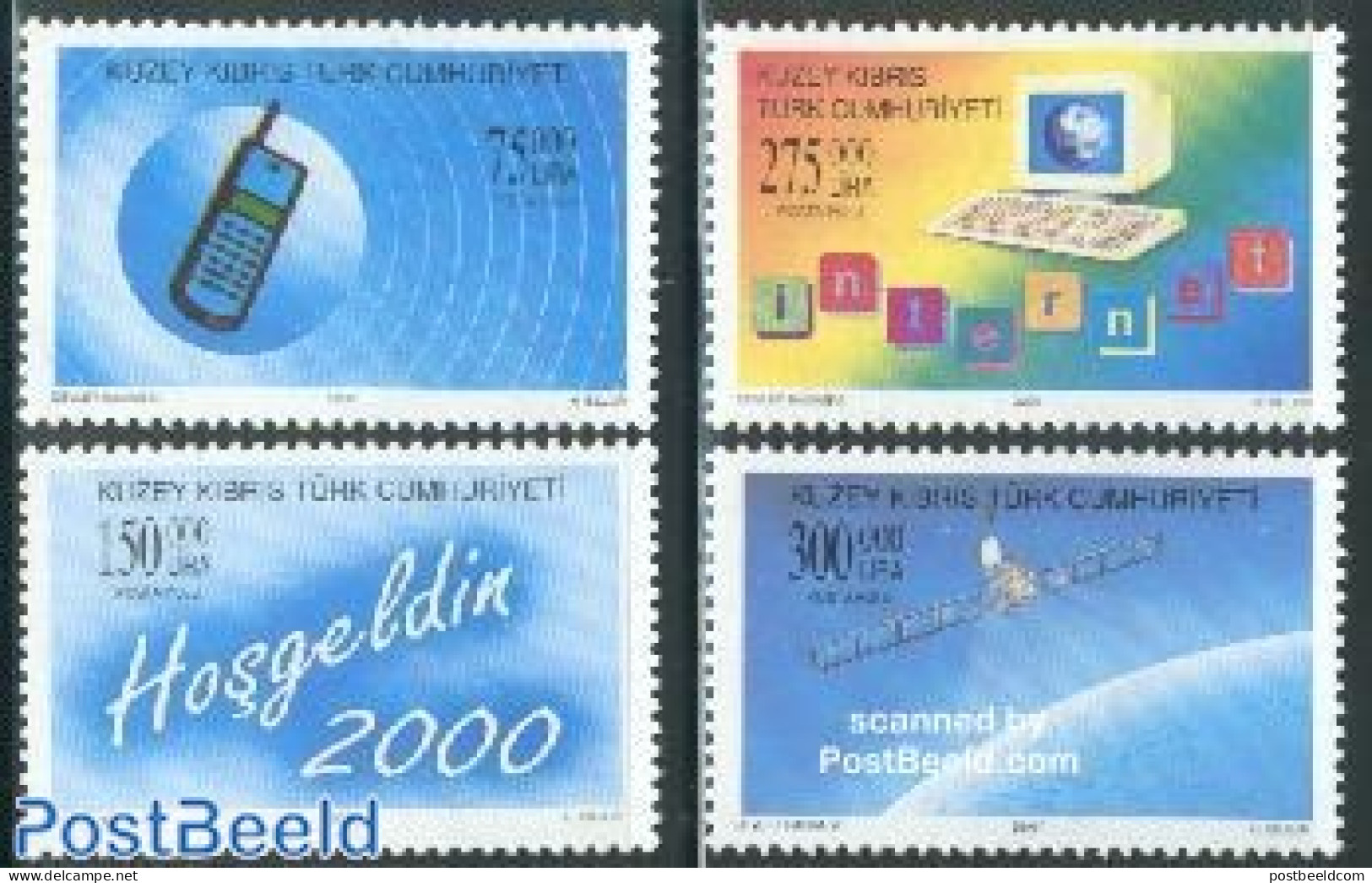 Turkish Cyprus 2000 New Millennium 4v, Mint NH, Science - Transport - Computers & IT - Telephones - Space Exploration - Informática