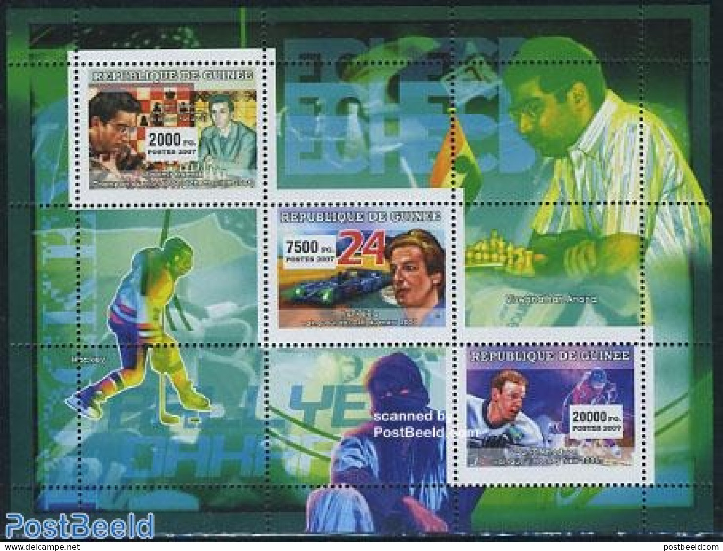 Guinea, Republic 2007 Sports 3v M/s, Mint NH, Sport - Autosports - Chess - Ice Hockey - Sport (other And Mixed) - Chess
