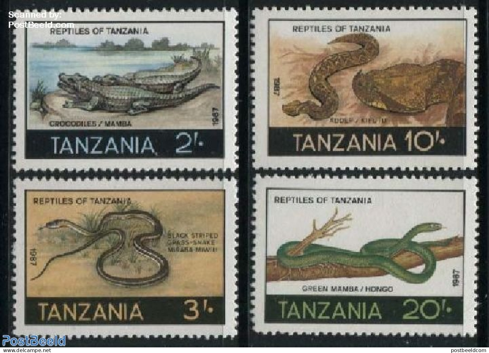 Tanzania 1987 Reptiles 4v, Mint NH, Nature - Crocodiles - Reptiles - Snakes - Tansania (1964-...)