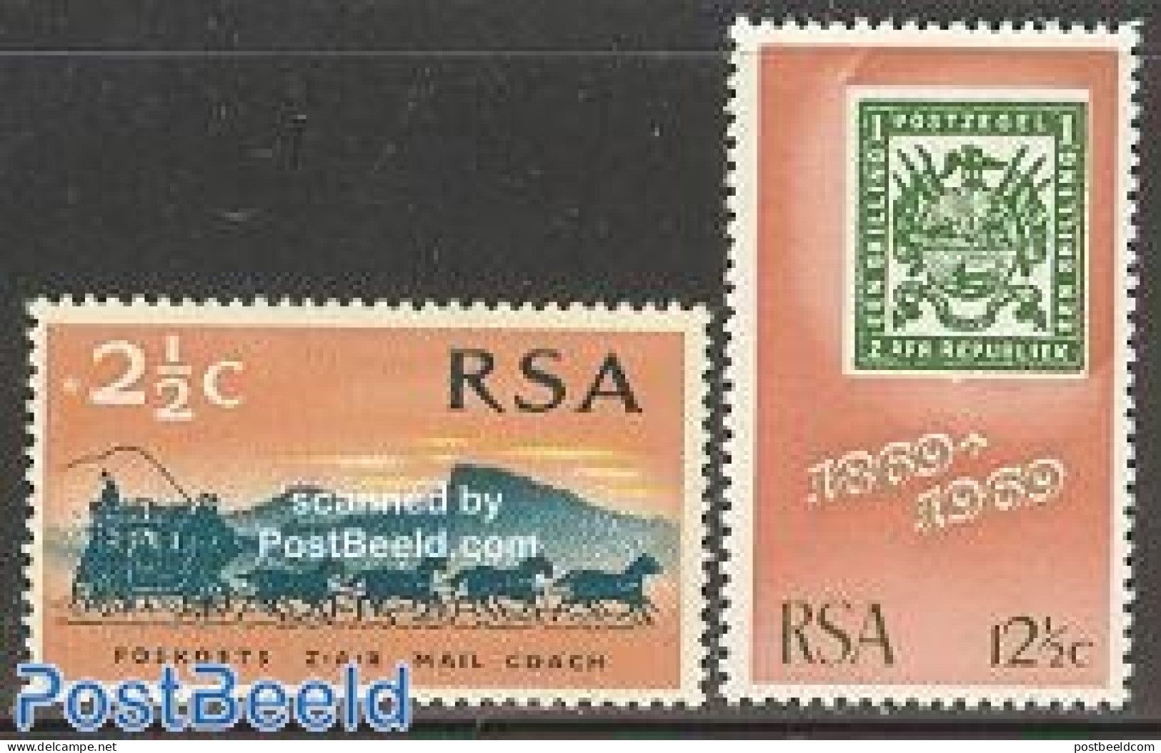 South Africa 1969 Stamp Centenary 2v, Mint NH, Transport - 100 Years Stamps - Stamps On Stamps - Coaches - Ungebraucht