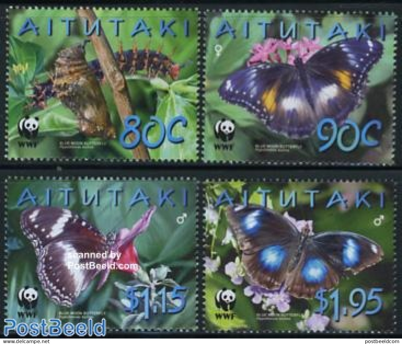 Aitutaki 2008 WWF, Butterflies 4v, Mint NH, Nature - Butterflies - Flowers & Plants - World Wildlife Fund (WWF) - Aitutaki