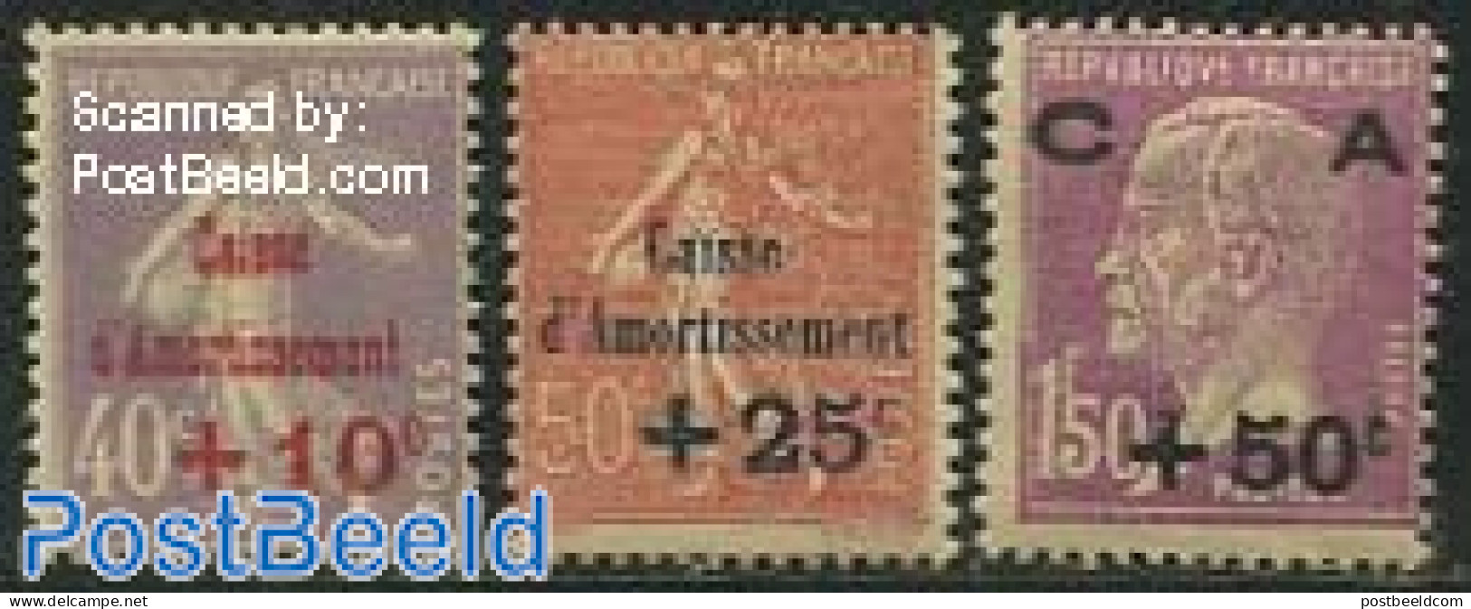 France 1928 Amortissement Overprints 3v, Unused (hinged), Science - Chemistry & Chemists - Neufs