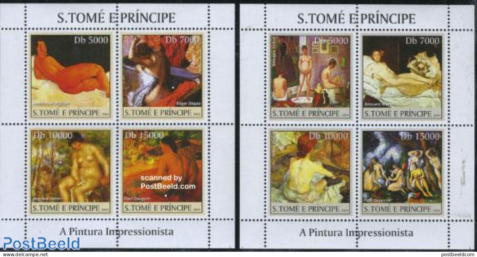 Sao Tome/Principe 2004 Impressionism 8v (2 M/s), Mint NH, Art - Amedeo Modigliani - Edgar Degas - Modern Art (1850-pre.. - Sao Tome And Principe