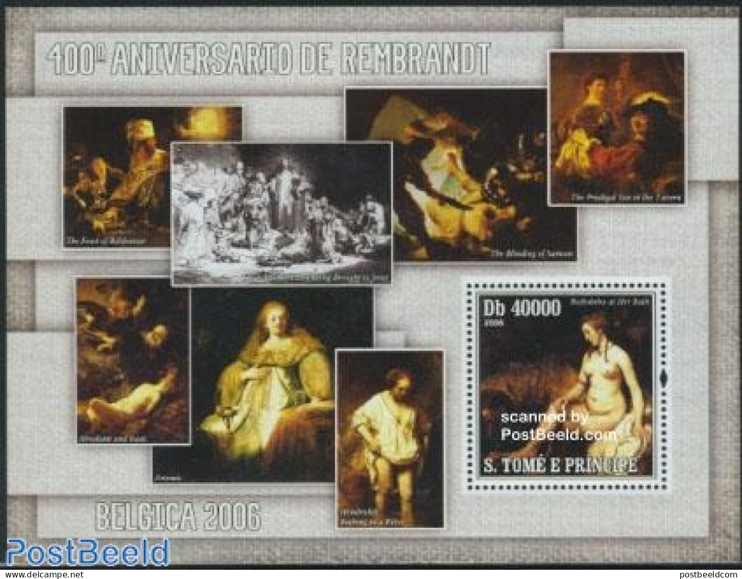 Sao Tome/Principe 2006 Rembrandt, Belgica S/s, Mint NH, Art - Nude Paintings - Paintings - Rembrandt - Sao Tome En Principe