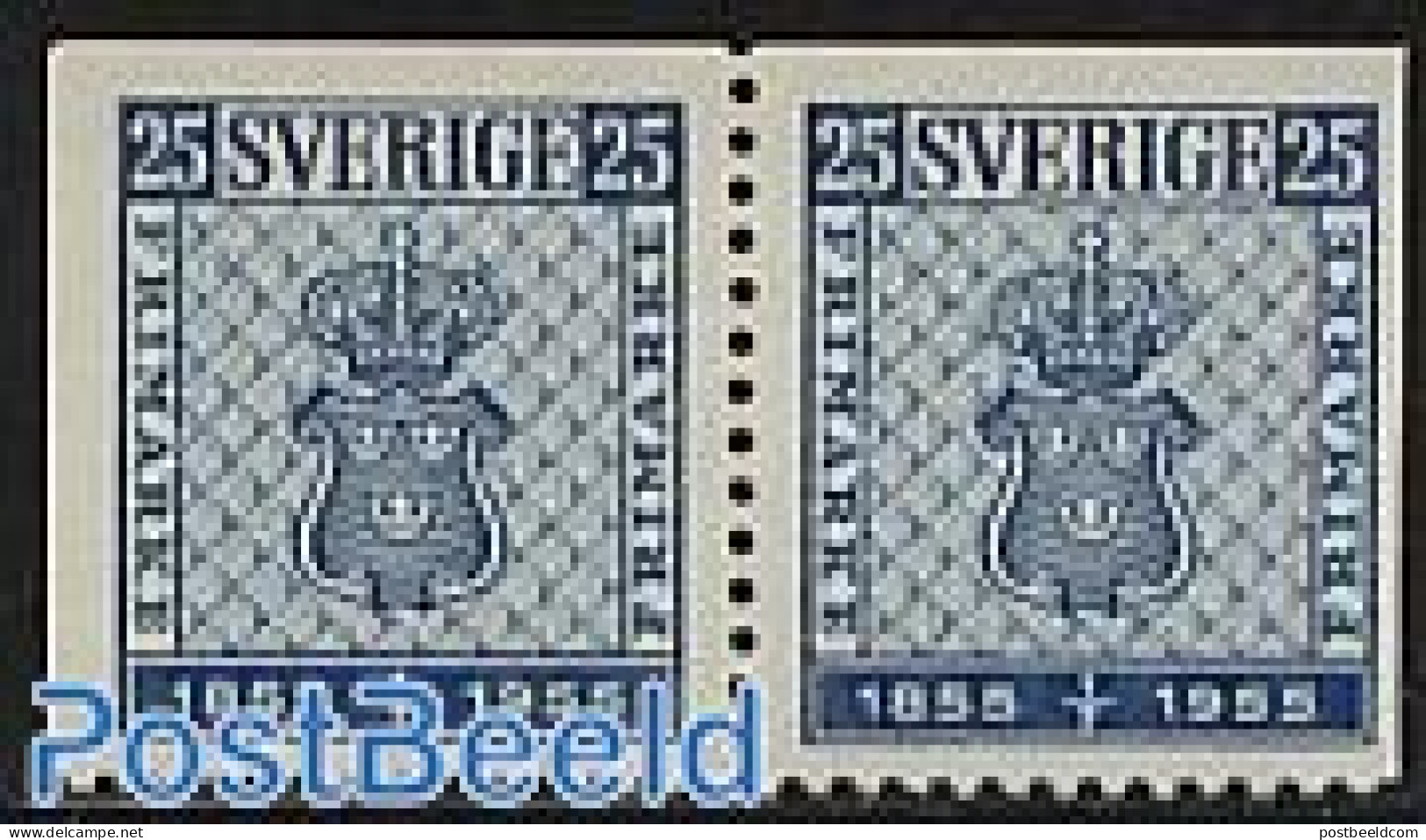 Sweden 1955 Stamp Centenary Pair (top Or Bottom), Mint NH, History - Coat Of Arms - Ongebruikt