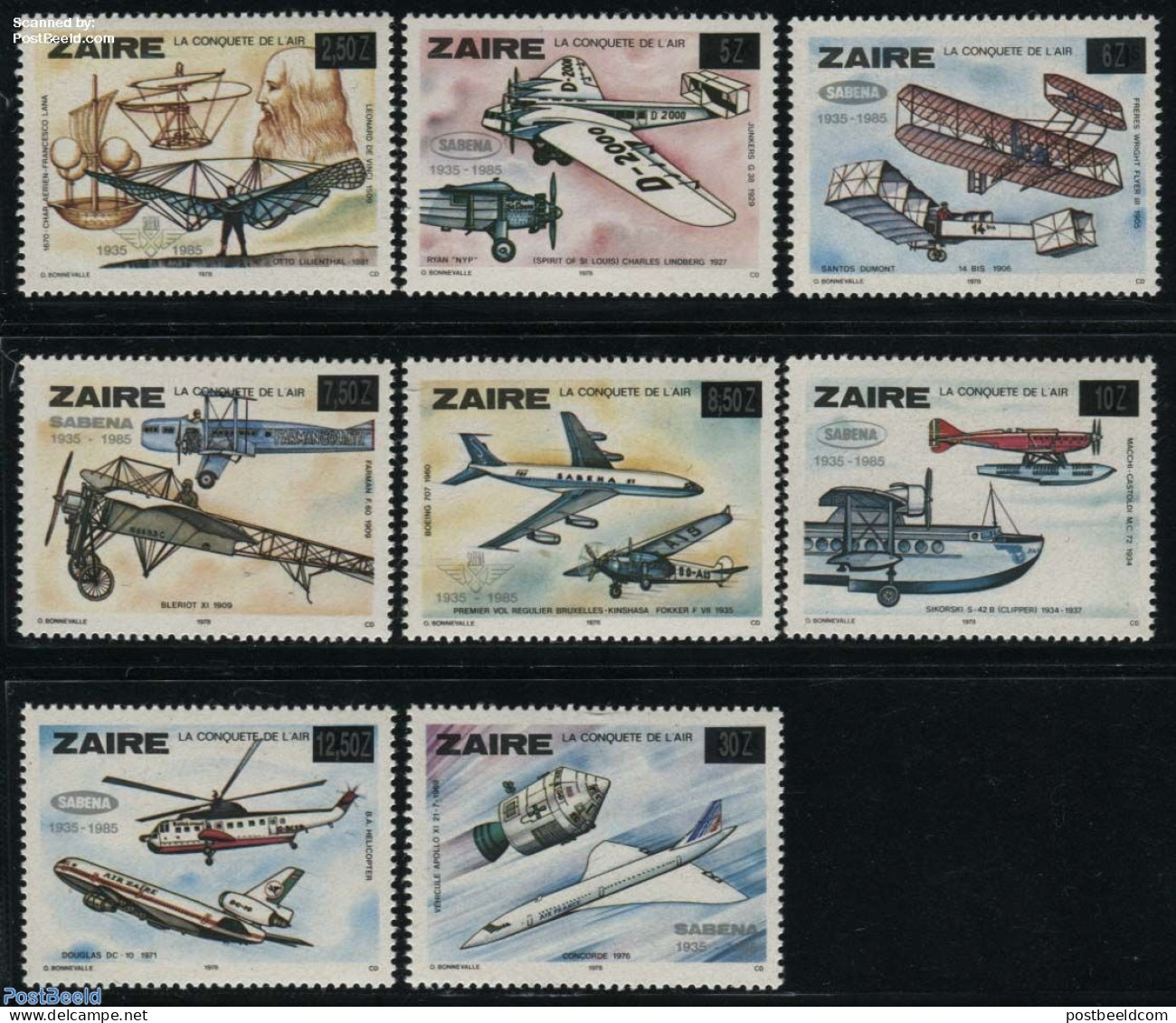 Congo Dem. Republic, (zaire) 1985 Air Connections 8v, Mint NH, Transport - Aircraft & Aviation - Space Exploration - Flugzeuge