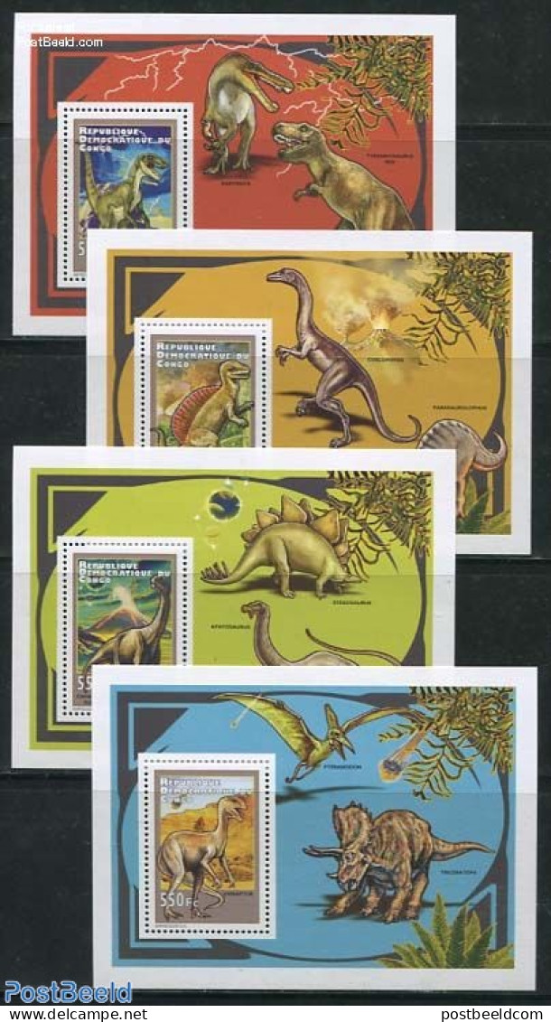 Congo Dem. Republic, (zaire) 2012 Preh. Animals 4 S/s, Mint NH, Nature - Prehistoric Animals - Vor- U. Frühgeschichte