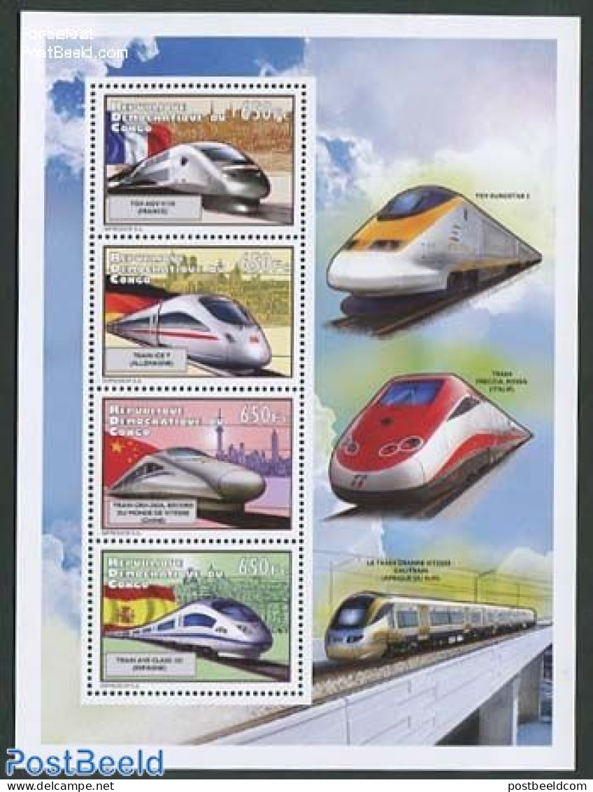 Congo Dem. Republic, (zaire) 2012 High Speed Trains 4v M/s, Mint NH, Transport - Railways - Treinen