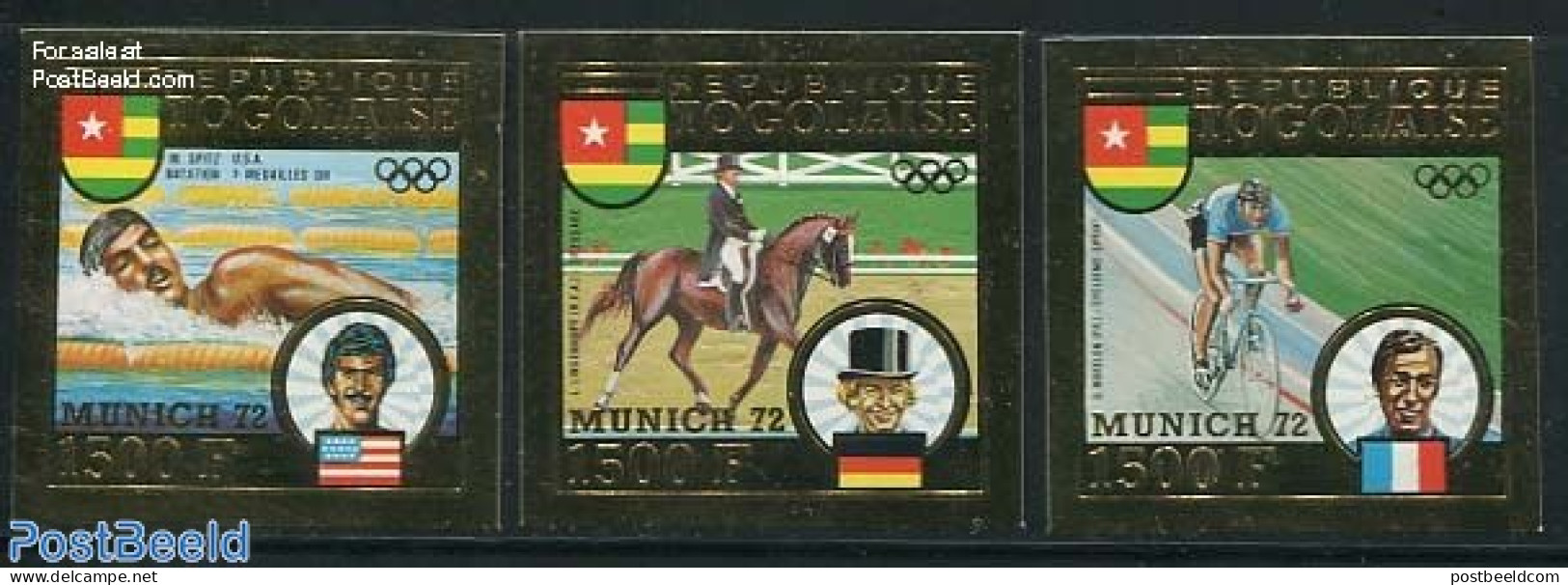 Togo 1973 Olympic Winners 3v Imperforated, Mint NH, Nature - Sport - Horses - Cycling - Olympic Games - Swimming - Wielrennen