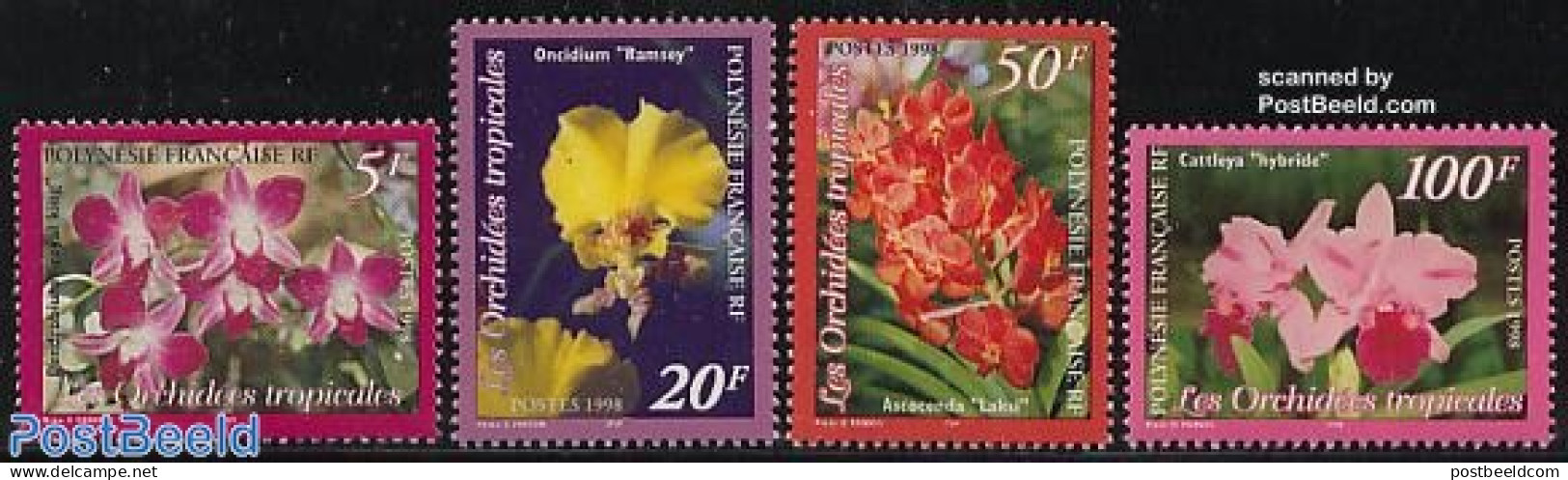 French Polynesia 1998 Orchids 4v, Mint NH, Nature - Flowers & Plants - Orchids - Nuevos