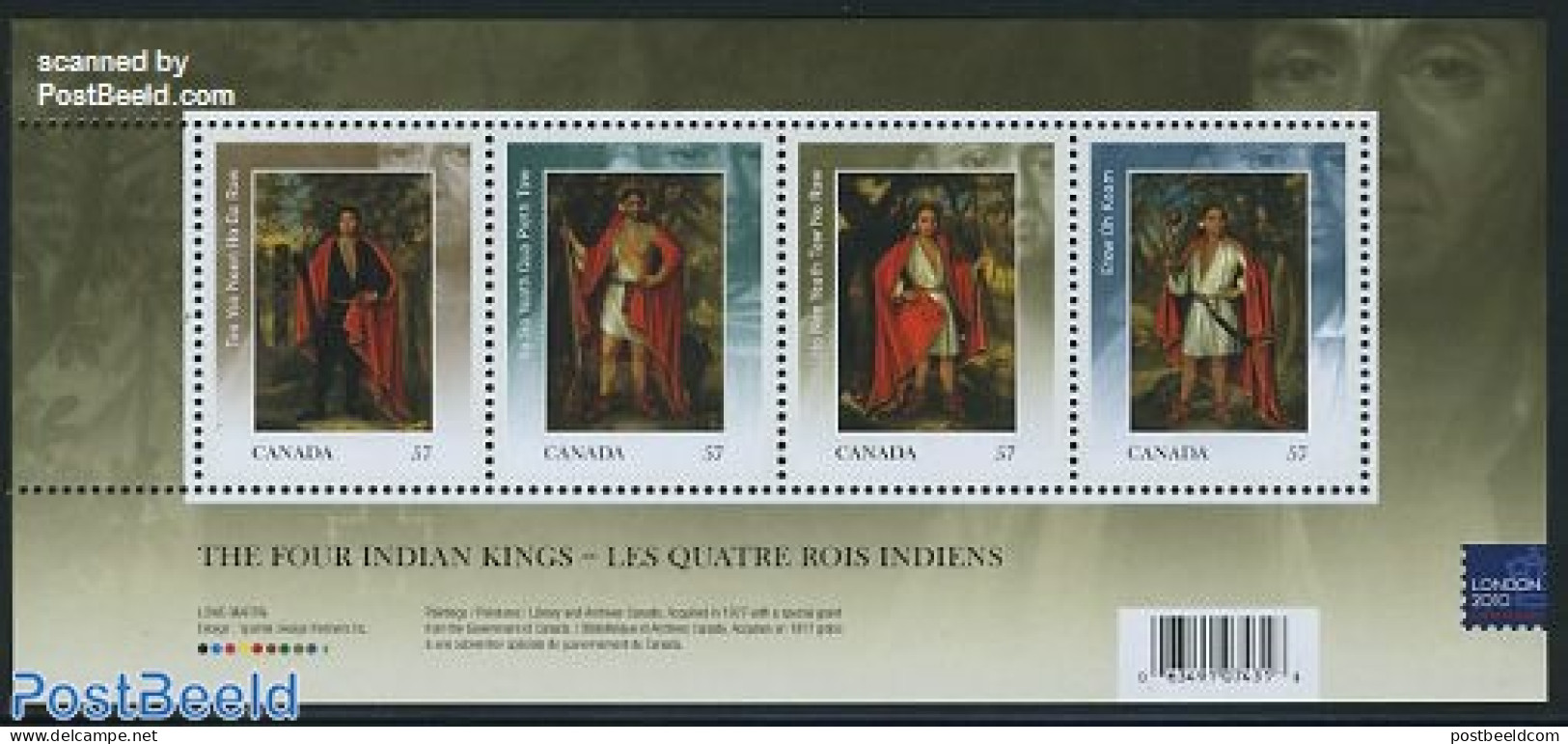 Canada 2010 Indian Kings 4v M/s, London 2010 Overprint, Mint NH, History - Unused Stamps