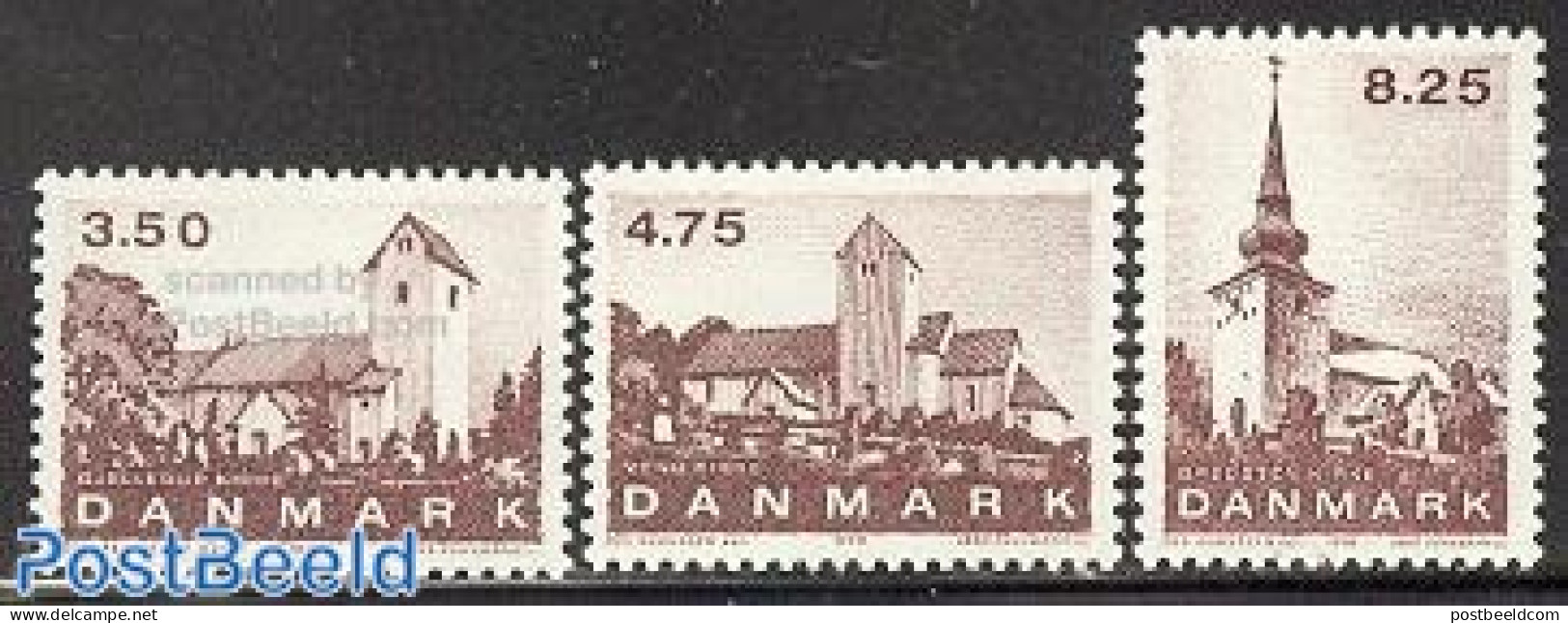 Denmark 1990 Churches 3v, Mint NH, Religion - Churches, Temples, Mosques, Synagogues - Nuevos