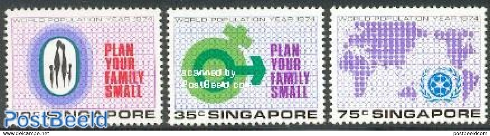 Singapore 1974 World Population Year 3v, Mint NH - Autres & Non Classés