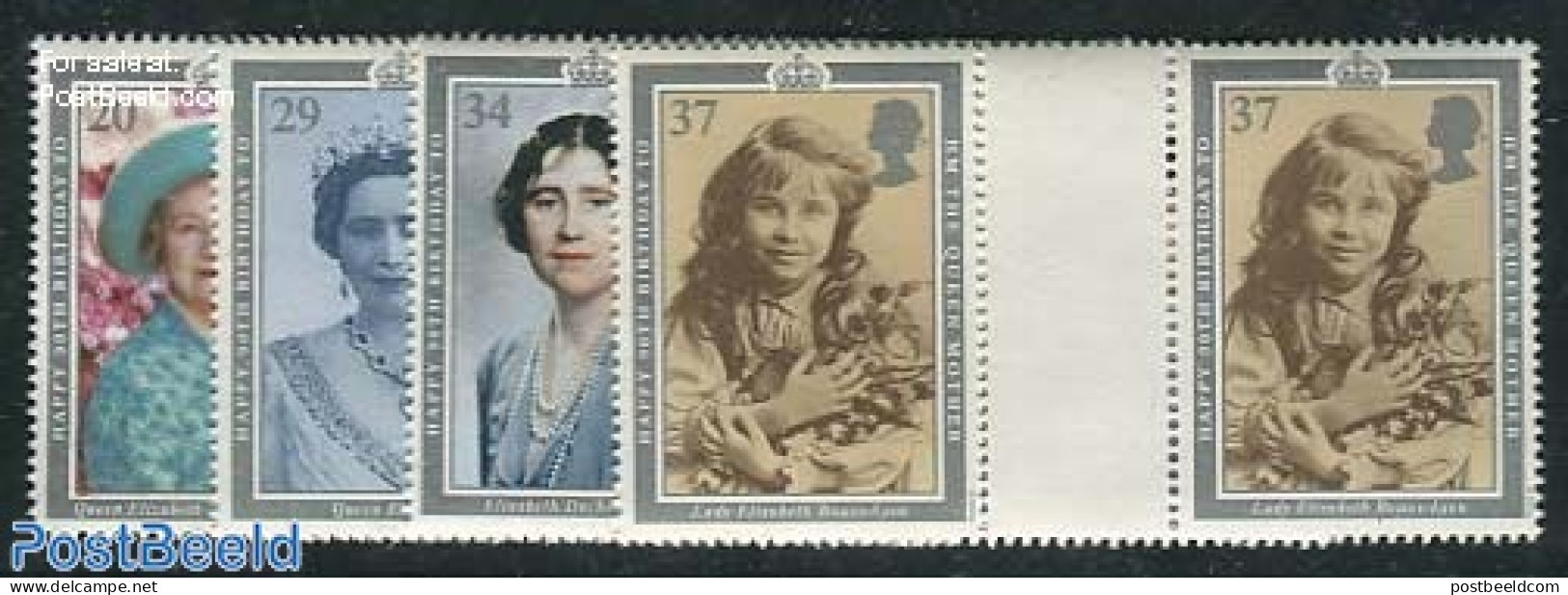 Great Britain 1990 Mother Queen Marry 4v, Gutter Pairs, Mint NH, History - Kings & Queens (Royalty) - Nuovi