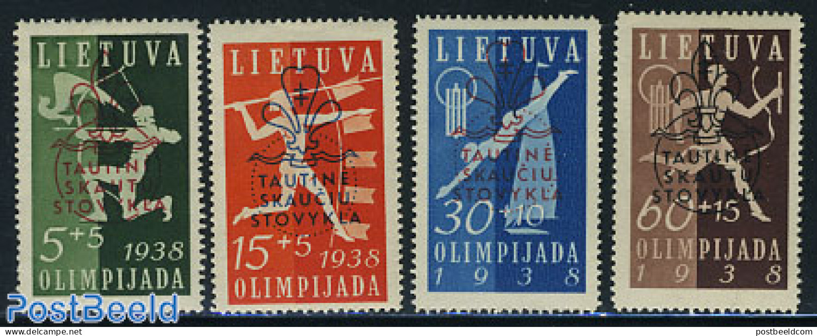 Lithuania 1938 Scouting 4v Overprints, Unused (hinged), Sport - Scouting - Sport (other And Mixed) - Lithuania