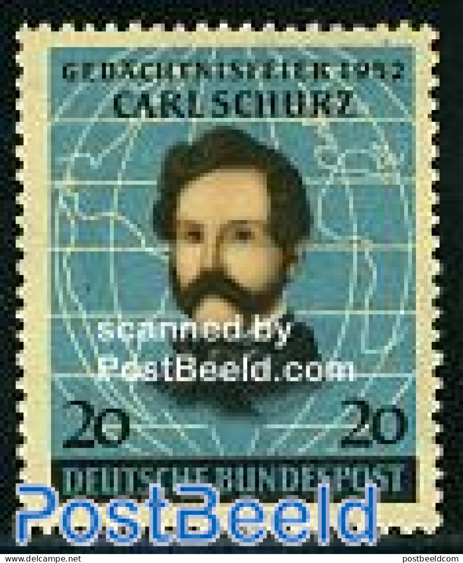 Germany, Federal Republic 1952 C. Schurz 1v, Unused (hinged), Various - Maps - Unused Stamps