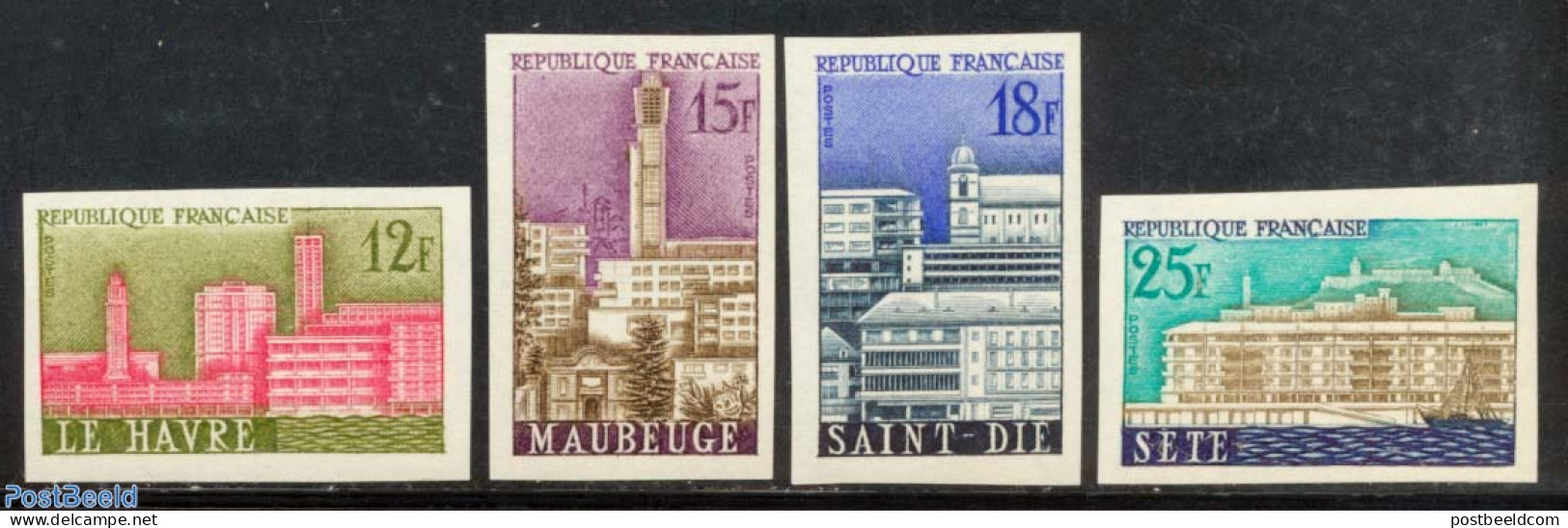 France 1958 City Views 4v, Imperforated, Mint NH, Art - Modern Architecture - Ungebraucht