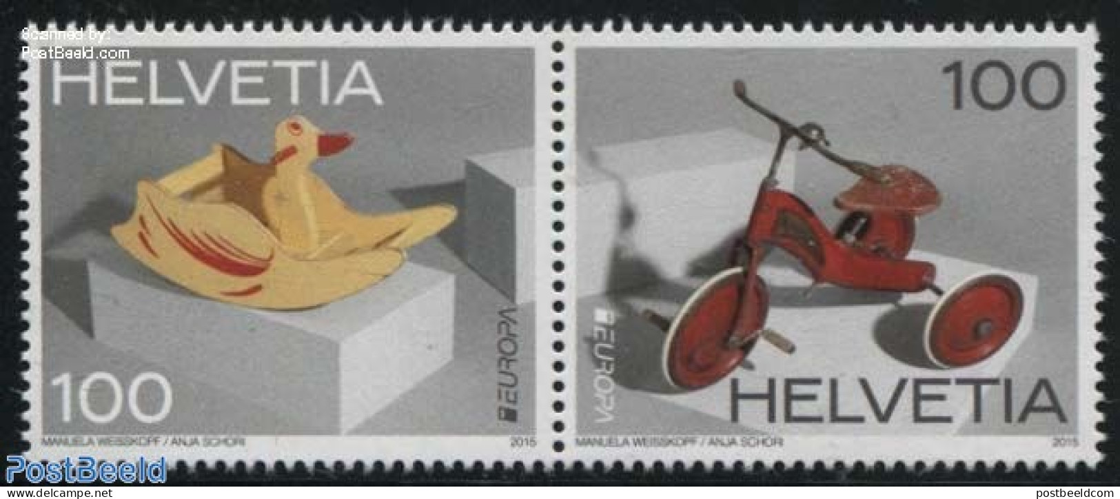 Switzerland 2015 Europa, Old Toys 2v [:], Mint NH, History - Nature - Sport - Various - Europa (cept) - Ducks - Cyclin.. - Unused Stamps