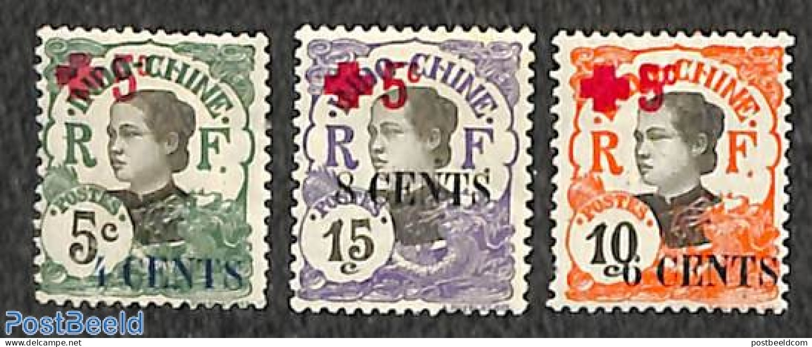 French Indochina 1918 Overprints 3v, Unused (hinged), Health - Red Cross - Croix-Rouge