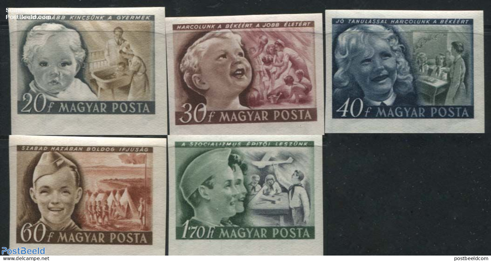 Hungary 1950 Children Day 5v, Imperforated, Unused (hinged), Science - Sport - Transport - Various - Education - Scout.. - Neufs