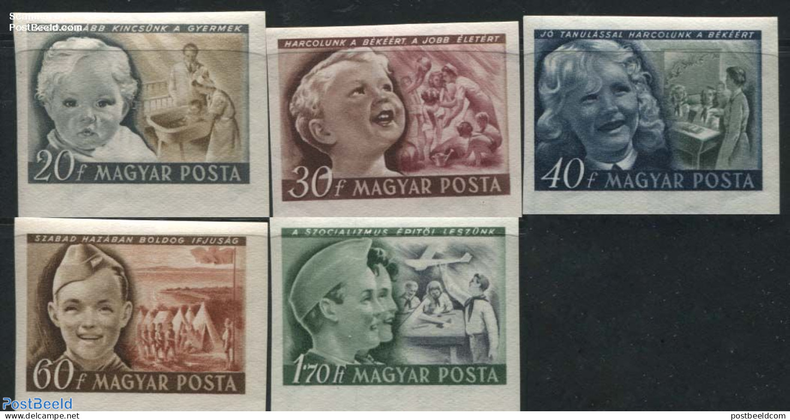 Hungary 1950 Children Day 5v, Imperforated, Mint NH, Science - Sport - Transport - Various - Education - Scouting - Ai.. - Unused Stamps