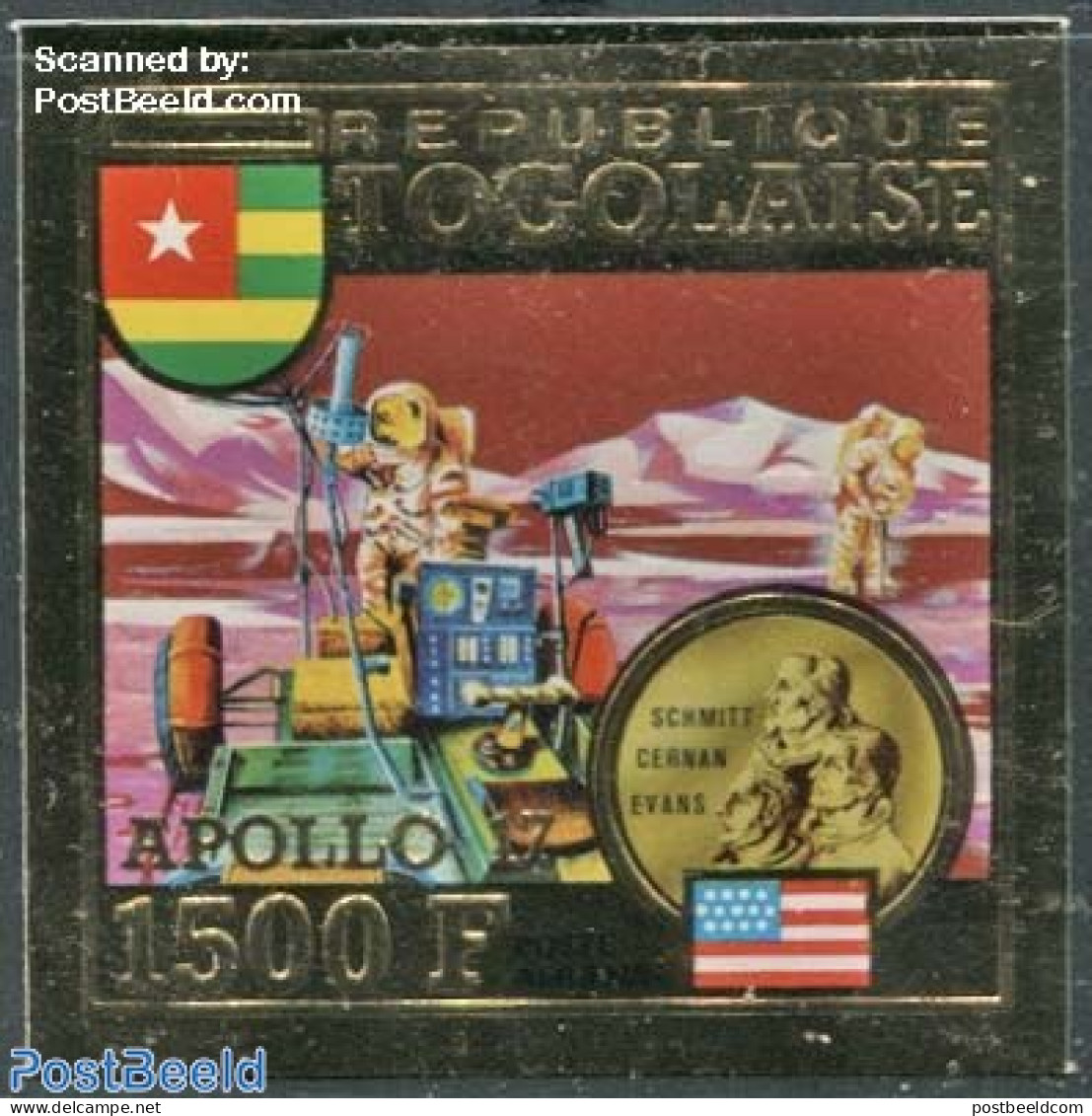 Togo 1973 Apollo 17, Gold 1v, Imperforated, Mint NH, History - Transport - Space Exploration - Togo (1960-...)