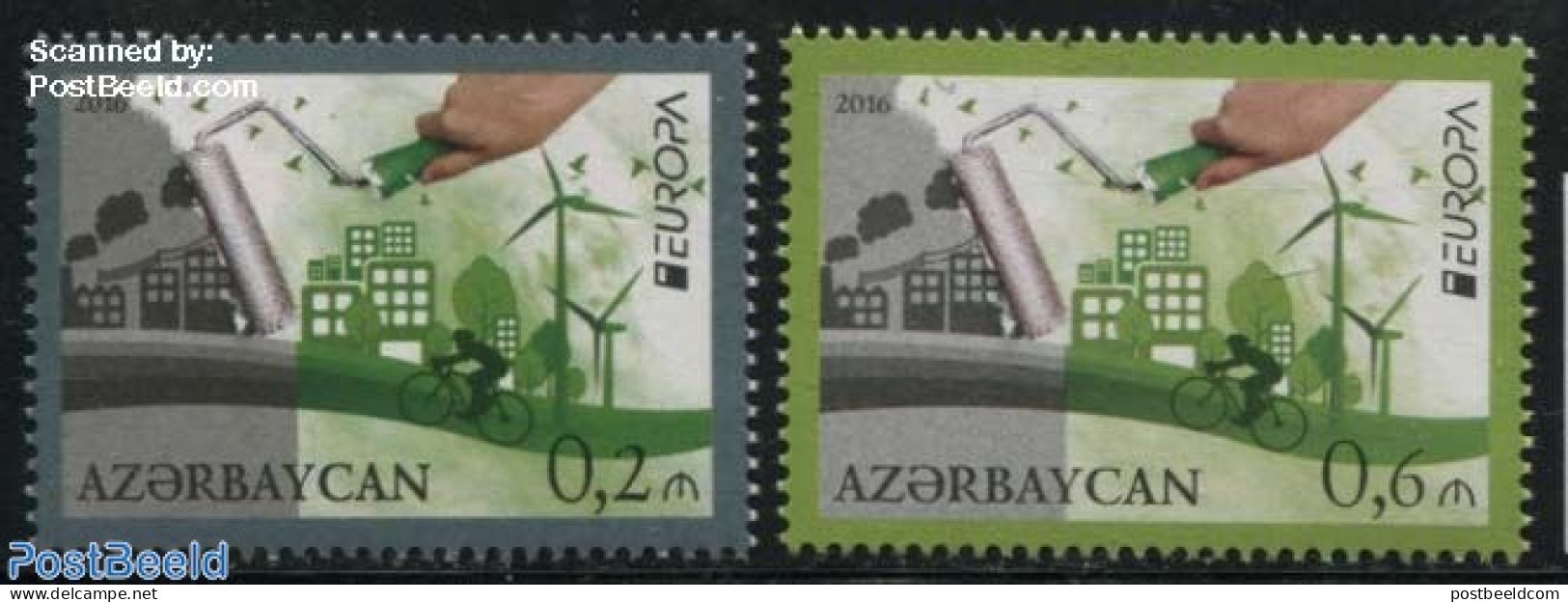 Azerbaijan 2016 Europa, Think Green 2v, Mint NH, History - Nature - Sport - Various - Europa (cept) - Environment - Cy.. - Milieubescherming & Klimaat