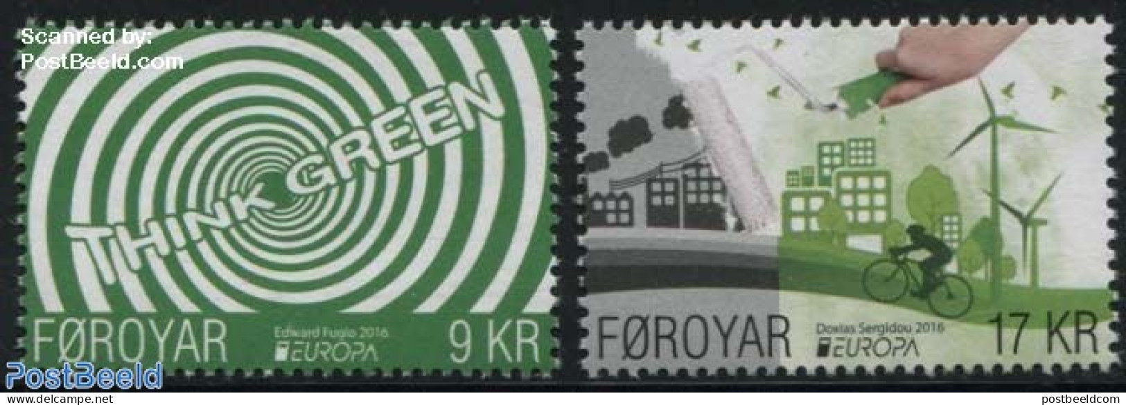 Faroe Islands 2016 Europa, Think Green 2v, Mint NH, History - Nature - Science - Sport - Various - Europa (cept) - Bir.. - Protection De L'environnement & Climat