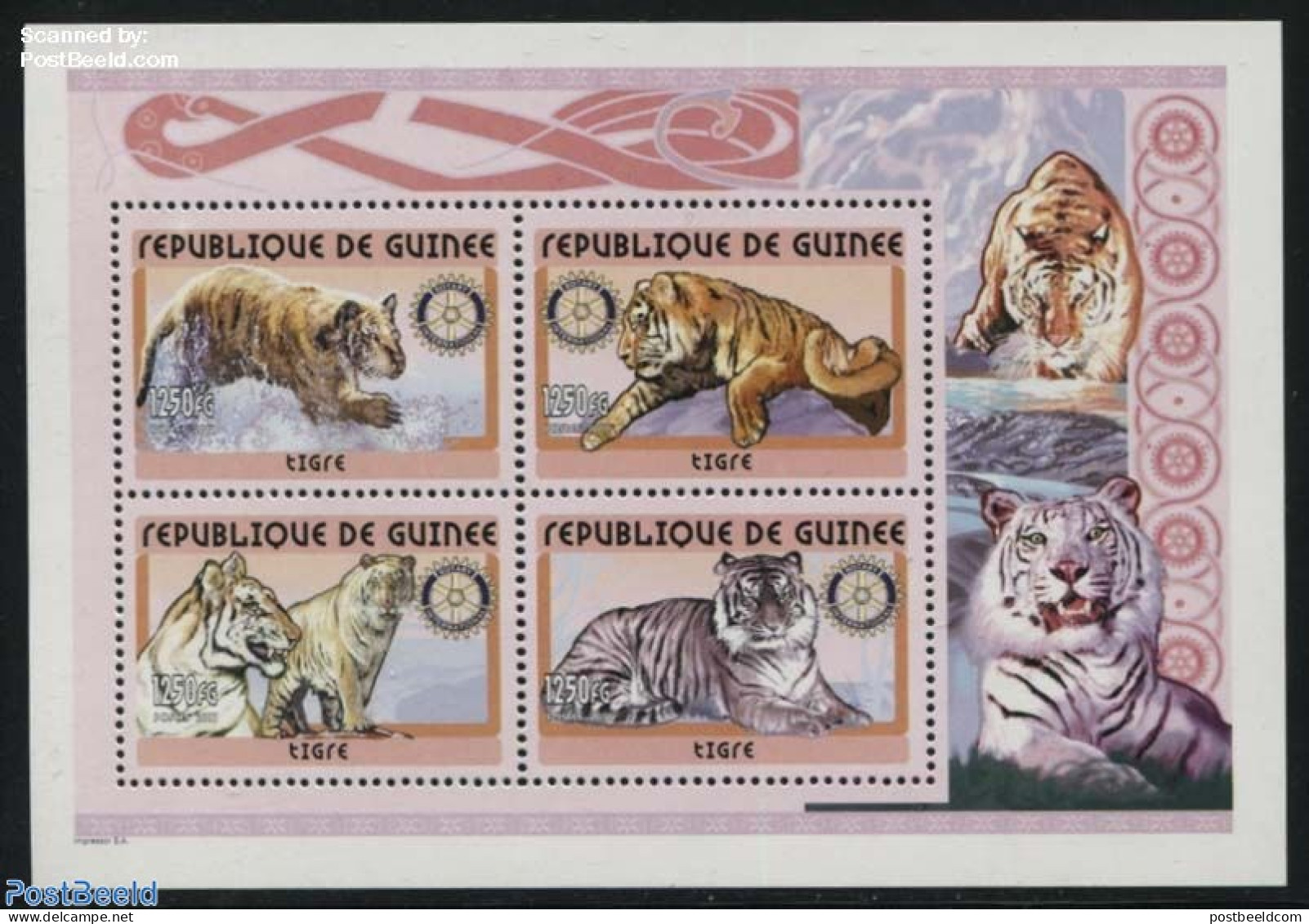 Guinea, Republic 2001 Tigers 4v M/s, Mint NH, Nature - Various - Animals (others & Mixed) - Cat Family - Rotary - Rotary, Lions Club