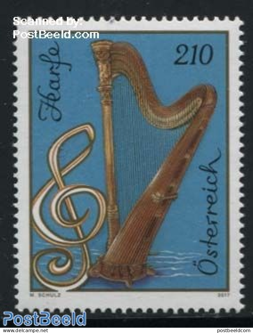 Austria 2017 Harp 1v, Mint NH, Performance Art - Music - Musical Instruments - Unused Stamps