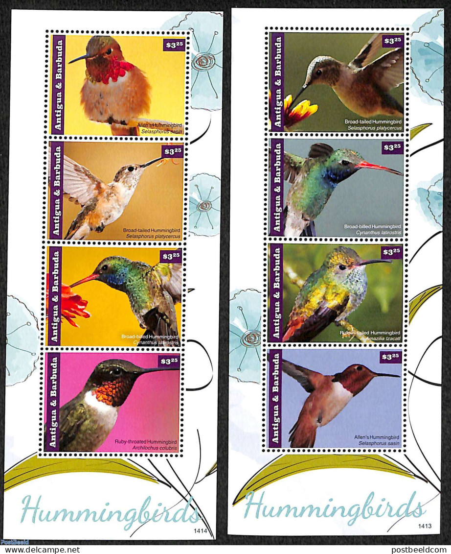 Antigua & Barbuda 2014 Hummingbirds 8v (2 M/s), Mint NH, Nature - Birds - Antigua And Barbuda (1981-...)