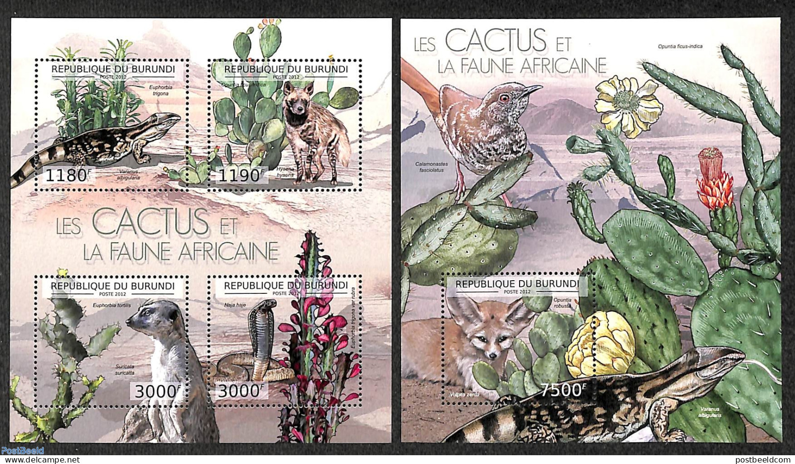 Burundi 2012 Cactus And Animals 2 S/s, Mint NH, Nature - Animals (others & Mixed) - Cacti - Reptiles - Snakes - Cactusses